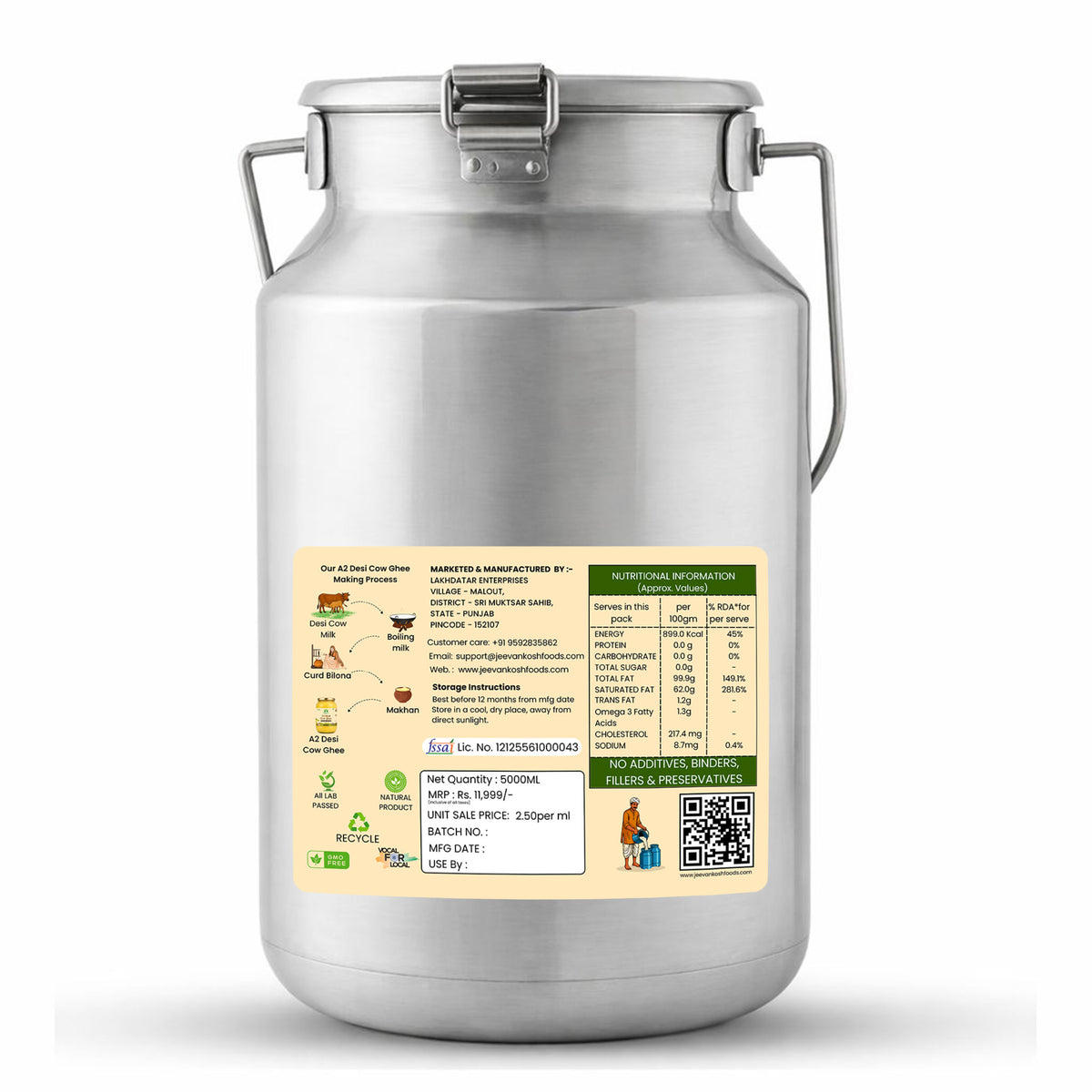 JEEVANKOSH A2 Desi Cow Ghee 5000ML